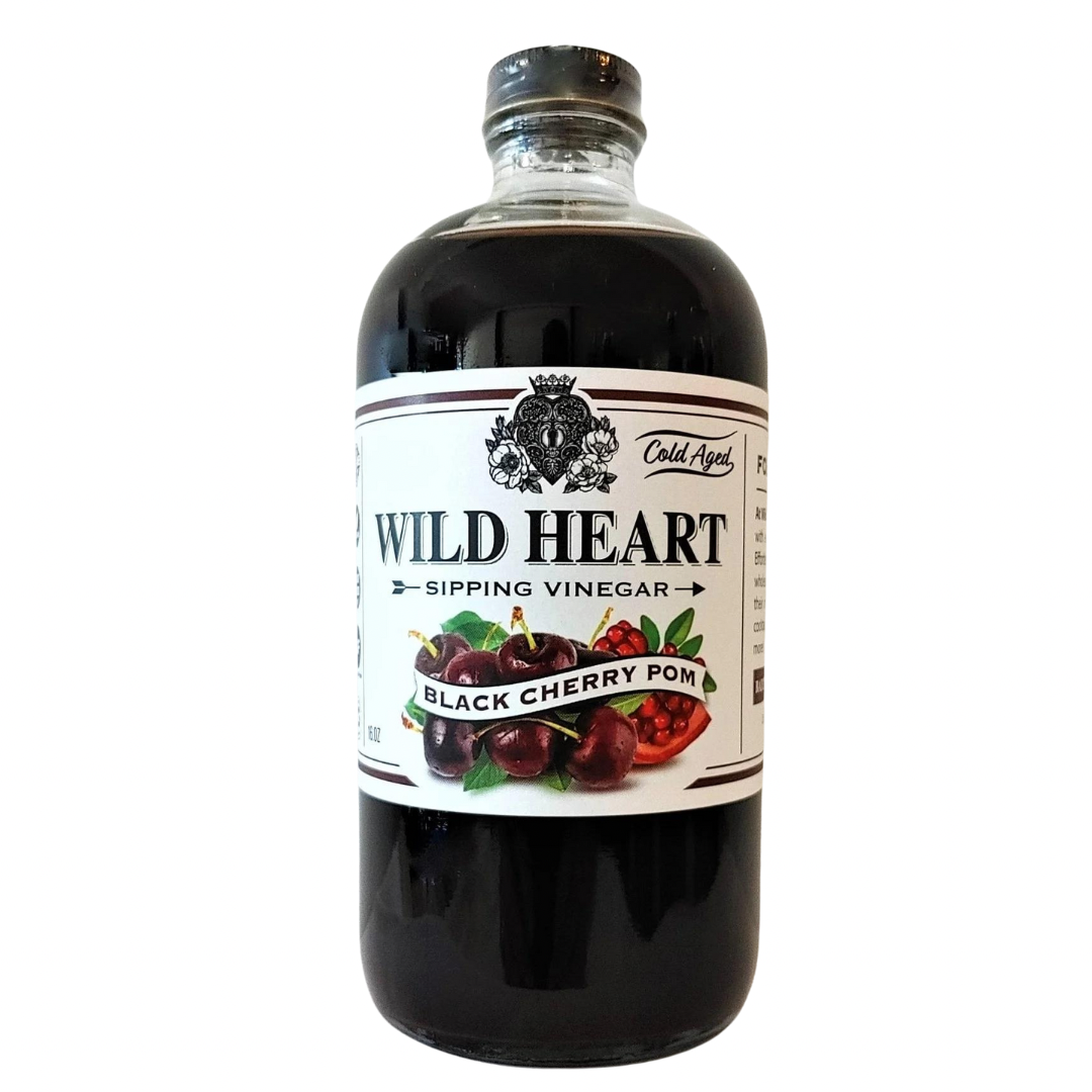 Wild Heart Black Cherry Pom sipping vinegar, 16 oz bottle on white