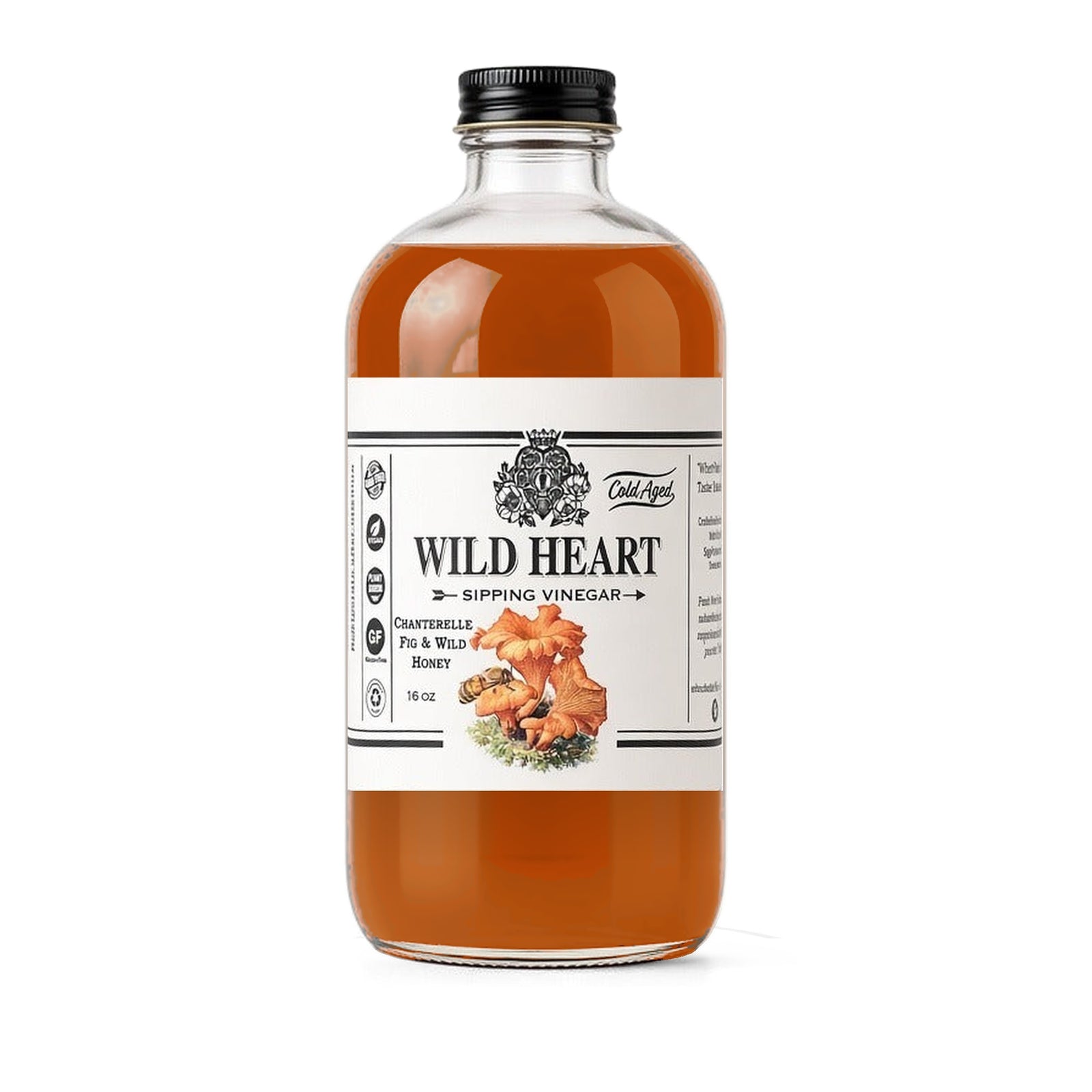 Wild Heart Chanterelle Fig & Wild Honey Sipping Vinegar, 16 oz bottle on white background