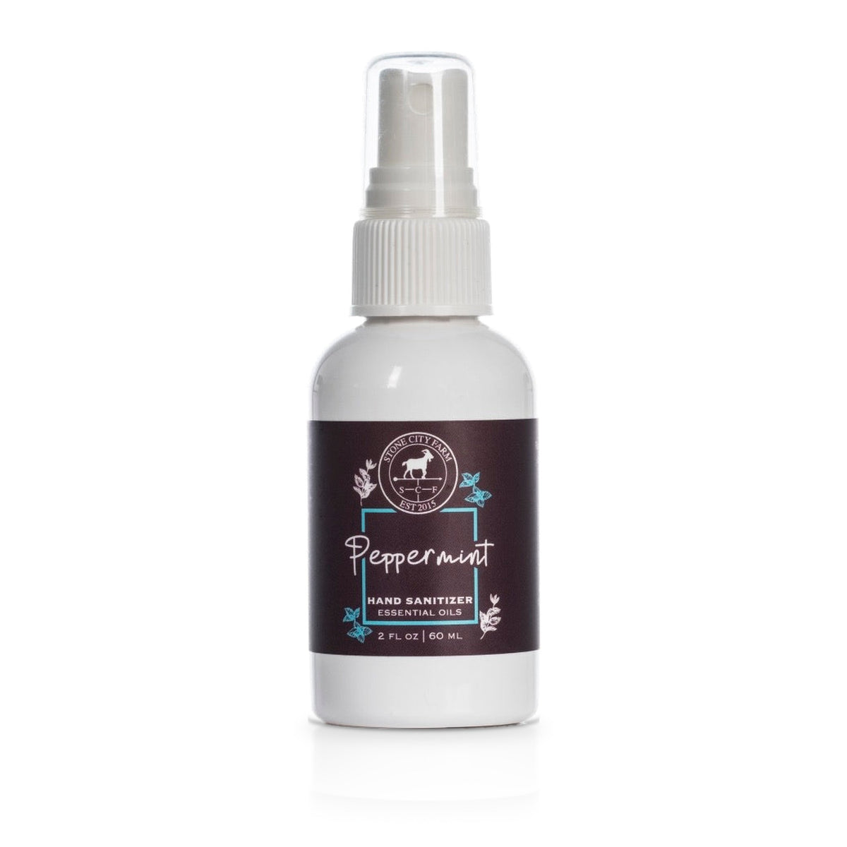 Peppermint hand sanitizing spray, 2 fl oz white spray bottle