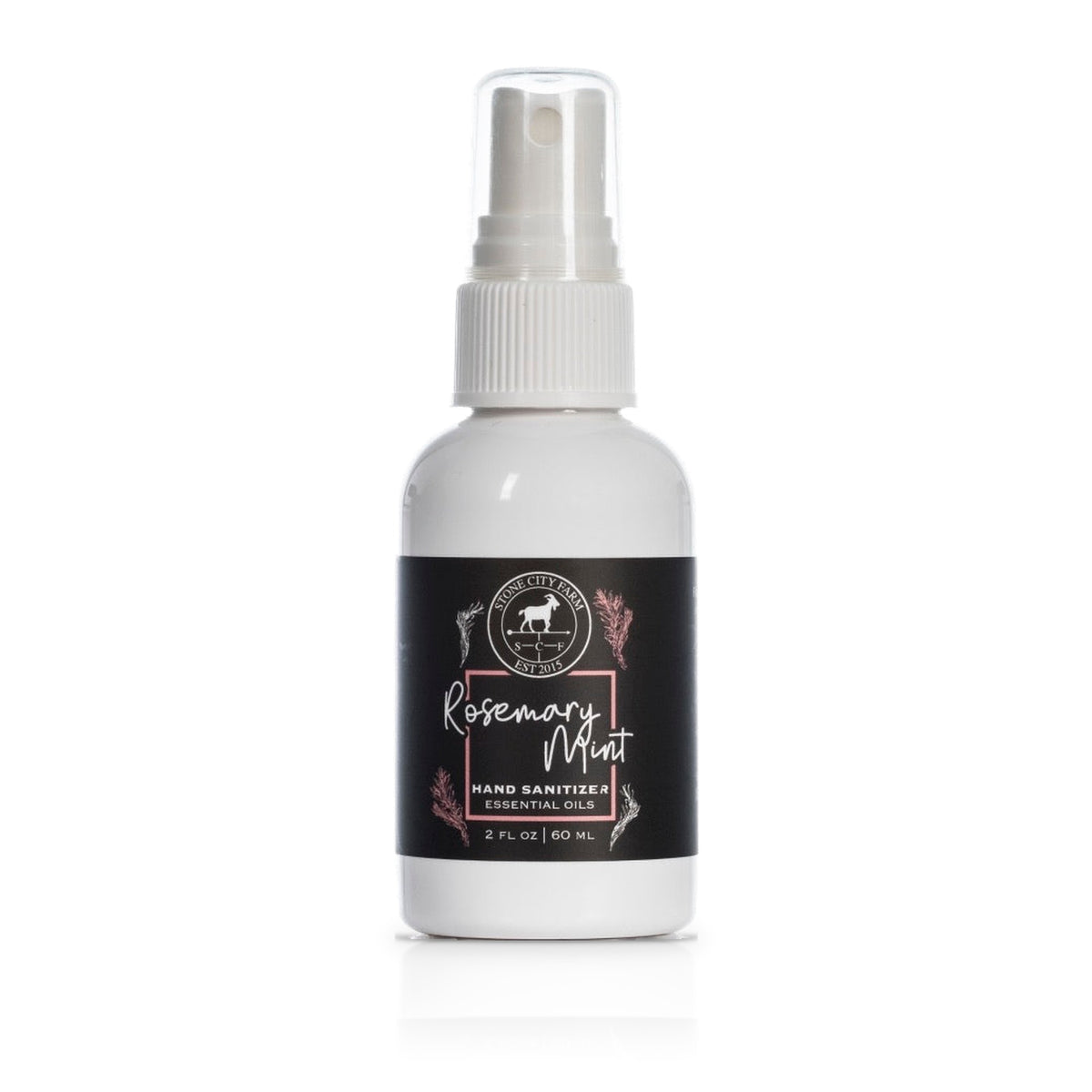 Rosemary Mint hand sanitizing spray, 2 fl oz white spray bottle