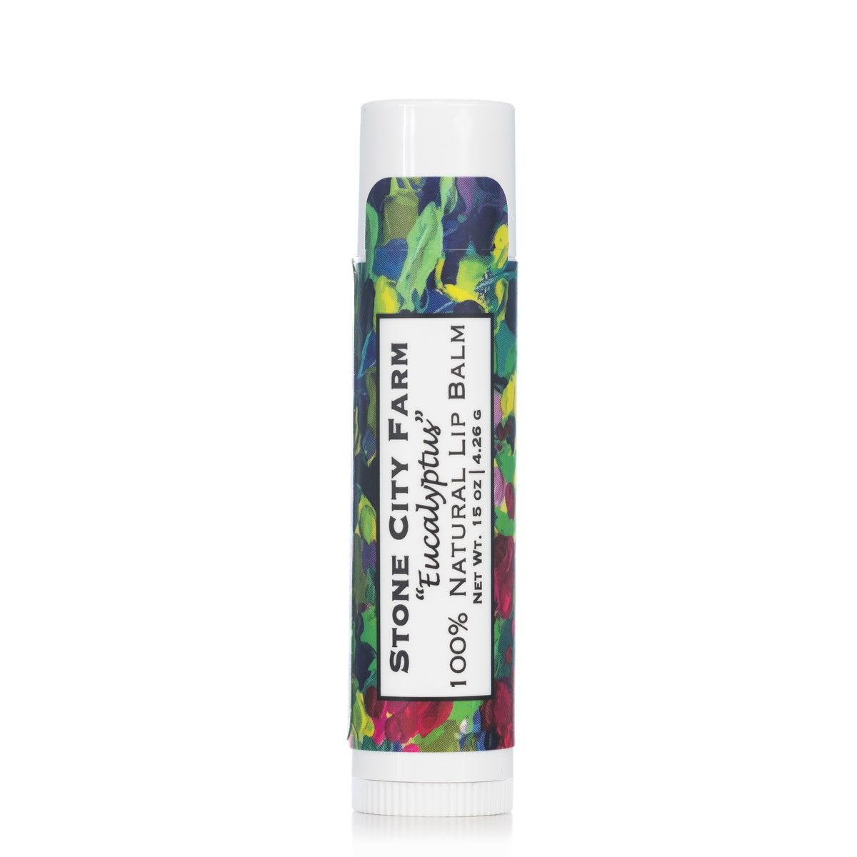 Eucalyptus Spearmint lip balm tube, original studio photo with reflection