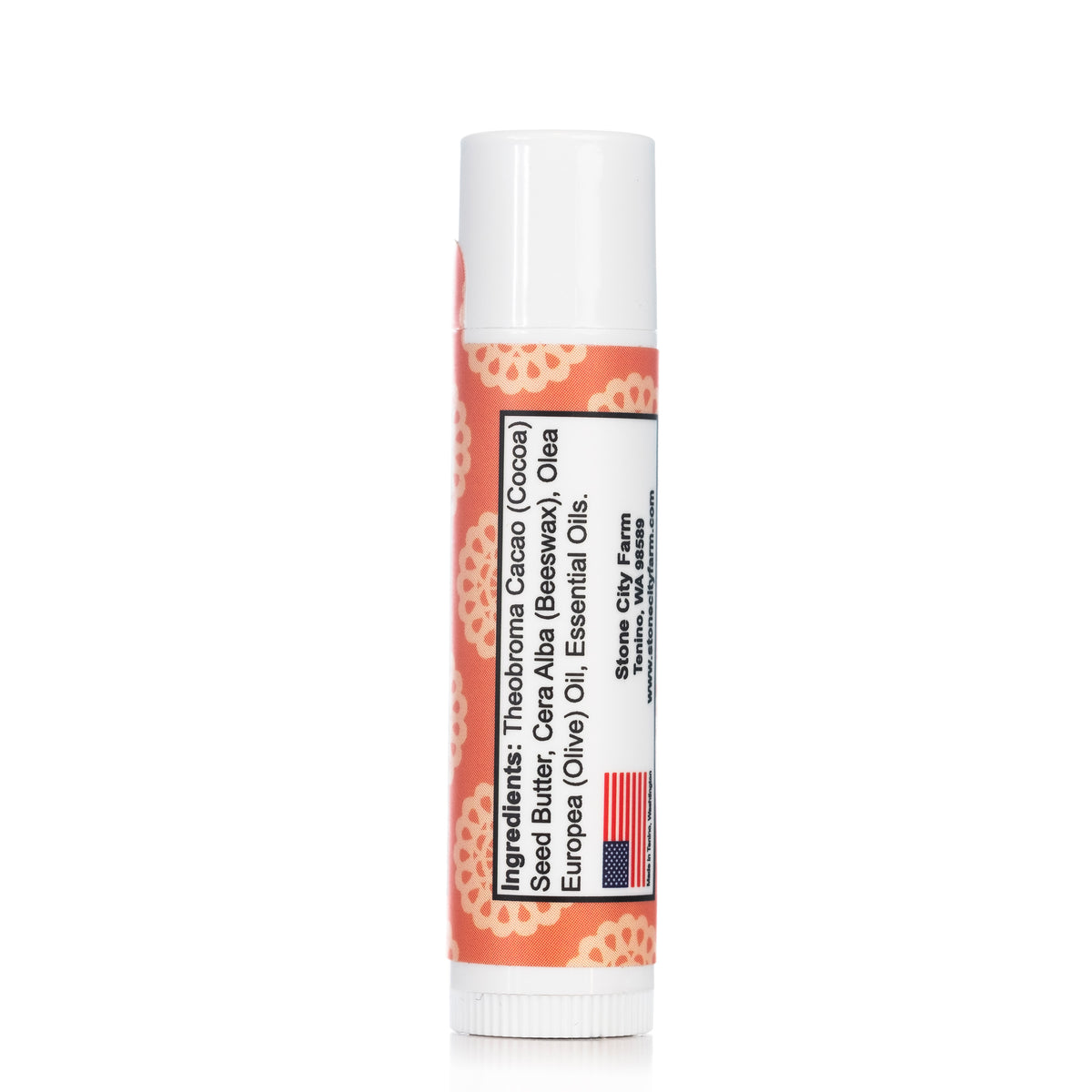 Herbal Citrus lip balm tube, back of label with ingredients