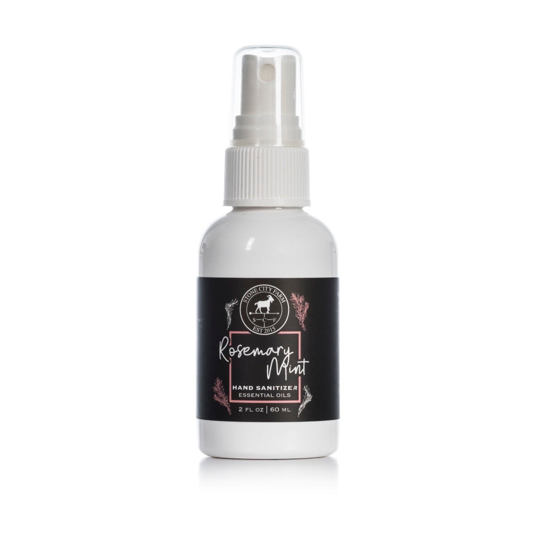 Rosemary Mint hand sanitizing spray, original studio photo with reflection