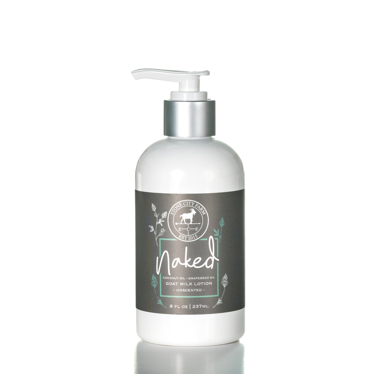 Naked unscented goat milk lotion, original studio photo with reflection